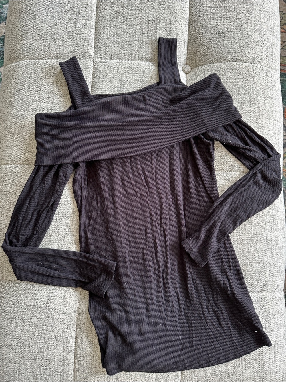 Black Off-Shoulder Ribbed Long Sleeve Maternity Top